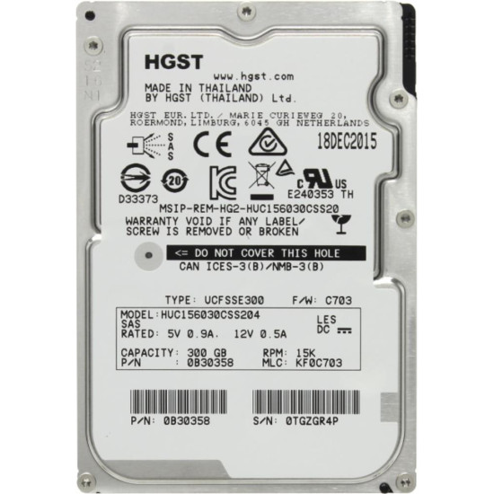 Жесткий диск HGST Ultrastar C15K600 300 Гб SAS 2.5", HUC156030CSS204 Жесткий диск HGST Ultrastar C15K600 300 Гб SAS 2.5", HUC156030CSS204