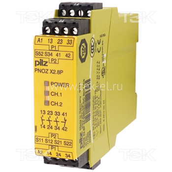 PNOZ X2.8P 24-240VAC/DC 3n/o 1n/c<span> Реле безопасности 2-х канальное: Uпит. 24…240V AC/DC, выходы 3НО, доп. выход 1НЗ, винтовые клеммы</span>