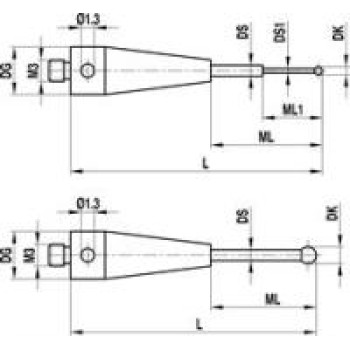 A-5555-0308 контактный щуп М2, шарик 1мм, длина 10,5мм, стержень из карбид вольфрама, для систем Zeiss, Renishaw