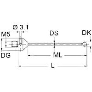 A-5555-9325 контактный щуп М5, шарик 2мм, длина 33,5мм, ML 24.5, стержень из карбид вольфрама, для систем Zeiss, Renishaw