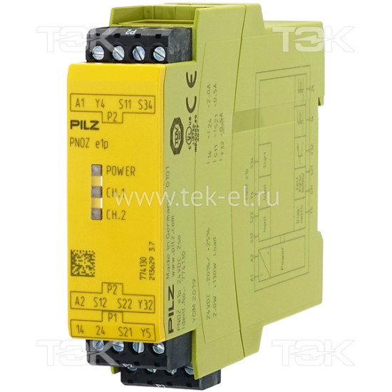 PNOZ e1p 24VDC 2so<span> Реле безопасности 2-х канальное: Uпит. 24V DC, выходы: 2 безопасных, IP54</span>