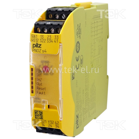 PNOZ s4 24VDC 3 n/o 1 n/c<span> Реле безопасности 2-х канальное: Uпит. 24V DC, выходы: 3НО, доп. выходы: 1НЗ + 1ттр, IP54</span>