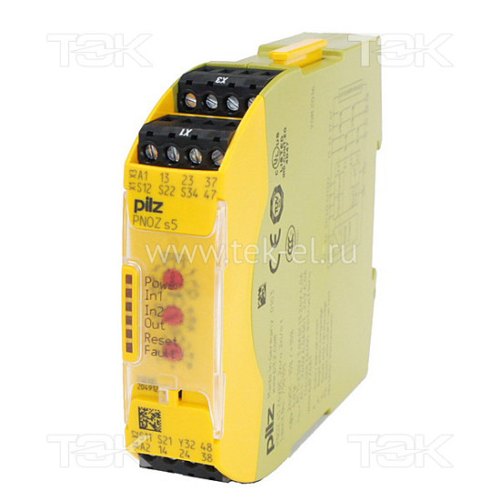 PNOZ s5 24VDC 2 n/o 2 n/o t<span> Реле безопасности 2-х канальное: Uпит. 24V DC, выходы: 2НО, доп. выходы: 2НО +1ттр</span>