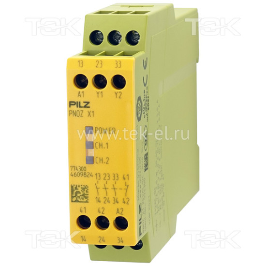 PNOZ X1 24VAC/DC 3n/o 1n/c<span> Реле безопасности 1-канальное: Uпит. 24V AC/DC, выходы: 3НО, доп. выход: 1НЗ, IP54</span>