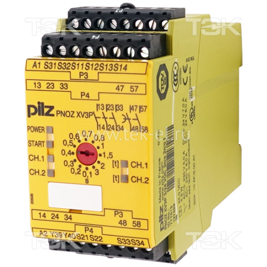 PNOZ XV3P 3/24 VDC 3n/o 2n/o t<span> Реле безопасности 2-х канальное: Uпит. 24V DC, выходы 3НО + 2НО c задержкой срабатывания 0.1…3 сек., винтовые клеммы</span>