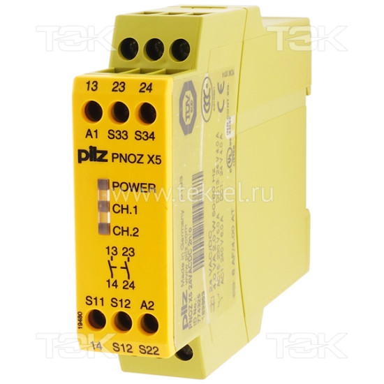 PNOZ X5 24VACDC 2n/o<span> Реле безопасности 2-х канальное: Uпит. 24V AC/DC, выходы 2НО, винтовые клеммы</span>