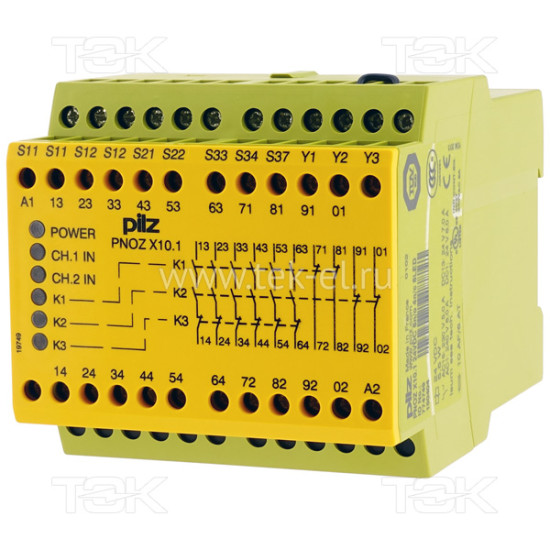 PNOZ X10.1 24VDC 6n/o 4n/c 6LED<span> Реле безопасности 2-х канальное: Uпит. 24V DC, выход релейный 6НО, доп. выход релейный 4НЗ, встроенные винтовые клеммы, IP40</span>