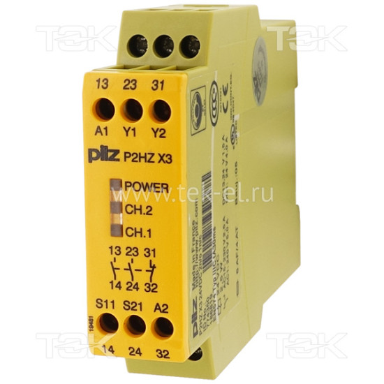 P2HZ X3 24VDC 2n/o 1n/c<span> Реле безопасности 2-х канальное: Uпит. 24V DC, выходы 2НО, доп. выход 1НЗ, винтовые клеммы</span>