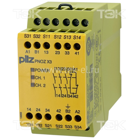 PNOZ X3 24VAC 24VDC 3n/o 1n/c 1so<span> Реле безопасности: Uпит. 24V AC/DC, выходы 3НО, доп. выходы 1НЗ + 1SSR, встроенные винтовые клеммы, IP40</span>