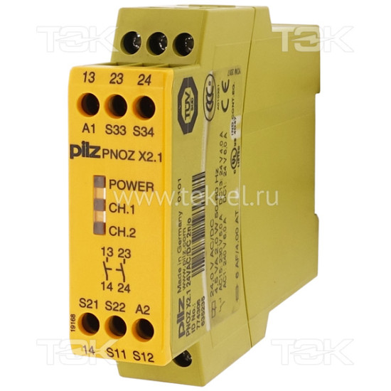 PNOZ X2.1 24VAC/DC 2n/o<span> Реле безопасности 2-х канальное: Uпит. 24V AC/DC, выходы 2НО, винтовые клеммы</span>