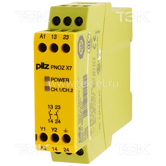 PNOZ X7 230VAC 2n/o<span> Реле безопасности 1-канальное: Uпит. 230V AC, выход релейный 2НО, встроенные винтовые клеммы, IP40</span>