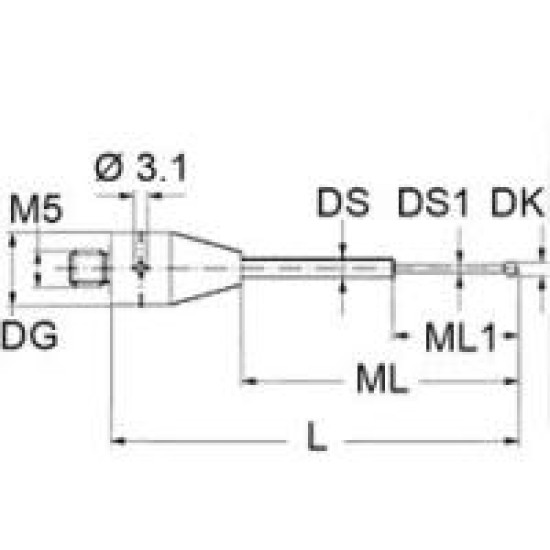 A-5555-0058 контактный ступенчатый щуп М5, шарик 2мм, длина 32мм, стержень из карбид вольфрама, Renishaw