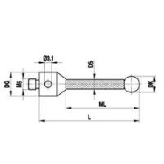 A-5004-1508 контактный щуп М2, шарик 1мм из нитрида кремния, длина 20мм, стержень из карбид вольфрама, диаметр стержня 0,7мм, Renishaw